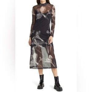 All Saints Black and White Long Sleeve Dress